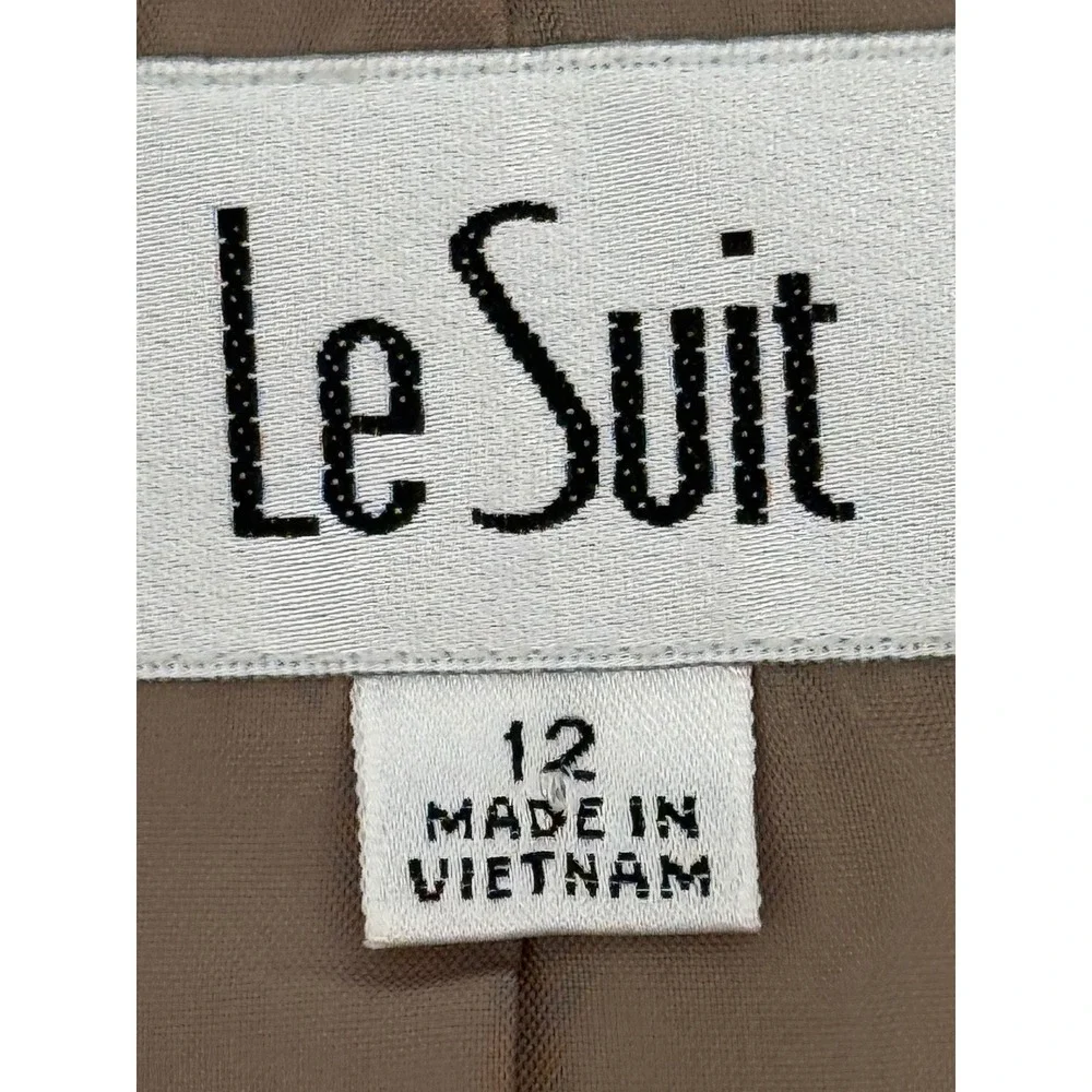 Le Suit Womens Taupe Brown 3-Button Blazer Career Jacket Sz 12 Notched Lapel